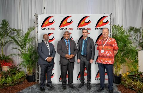 L-R: Hon Kerega Kua, Minister of Petroleum and Energy, Hon James Marape, Prime Minister of Papua New Guinea, Julien Pouget  Senior Vice President Asia Pacific for Exploration & Production and Renewables at TotalEnergies and Jean-Marc Noiray, Managing Director of TotalEnergies E&P PNG Ltd.